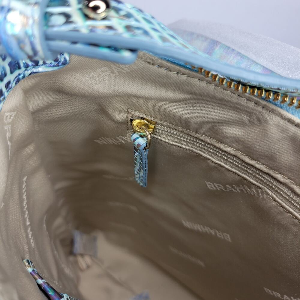 Brahmin Katie Wonderland Melbourne Iridescent Blue Croc-Embossed Shoulder Bag - Picture 12 of 15